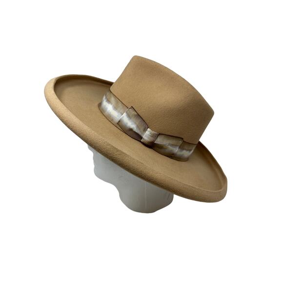 Freya Oat Felt Hat Womens Sz Medium 100% Wool Upturned Brim Hand Dyed Ribbon - Picture 5 of 7